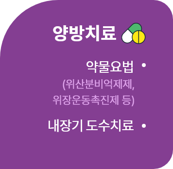 양방치료 -약물요법(산분비억제제, 위장운동촉진제 등),내장기 도수치료 