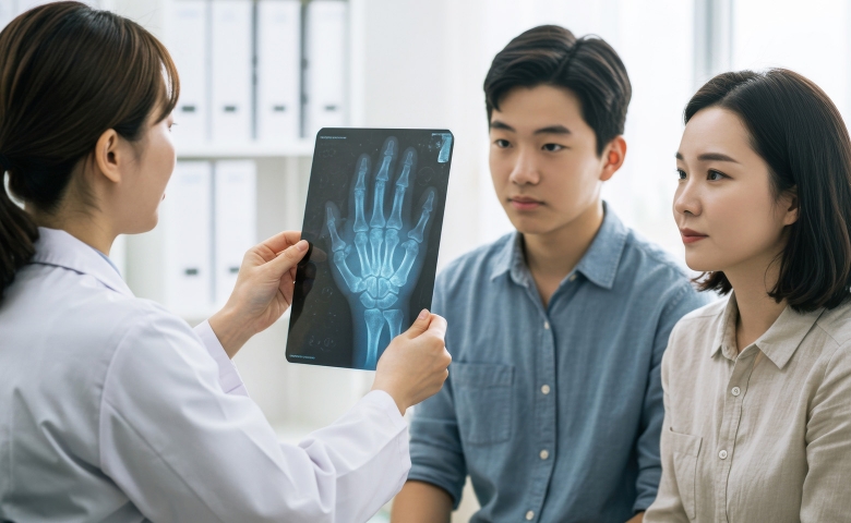 엑스레이 사진을 보며 상담 하는 의사